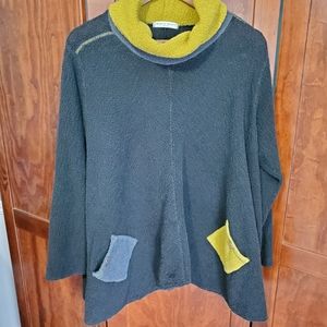 Margaret Winters charcoal blue and yellow sweater